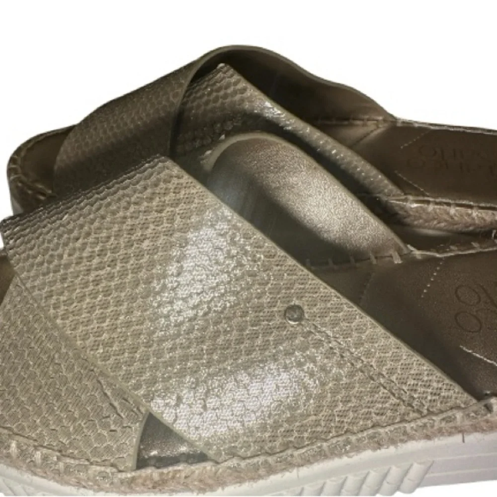 Franco Sarto Birch Gold Metallic 6.5 Snakeskin leather cross platform slide